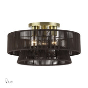 Livex Florell 3Lt 10" Semi-Flush, Brass/Chocolate Polyester - 49147-01