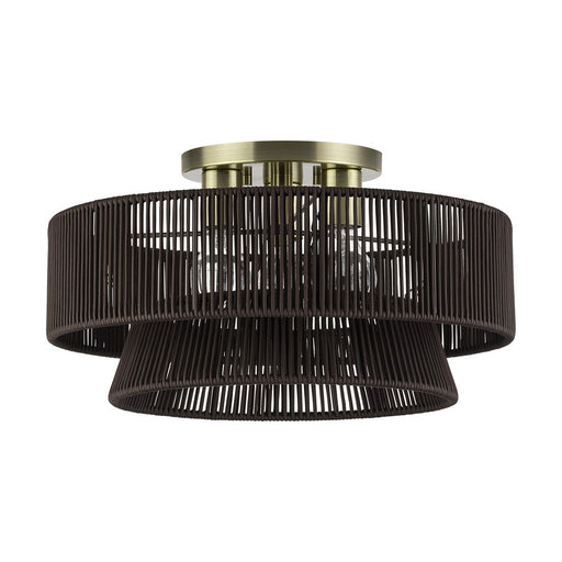 Livex Florell 3Lt 10" Semi-Flush, Brass/Chocolate Polyester