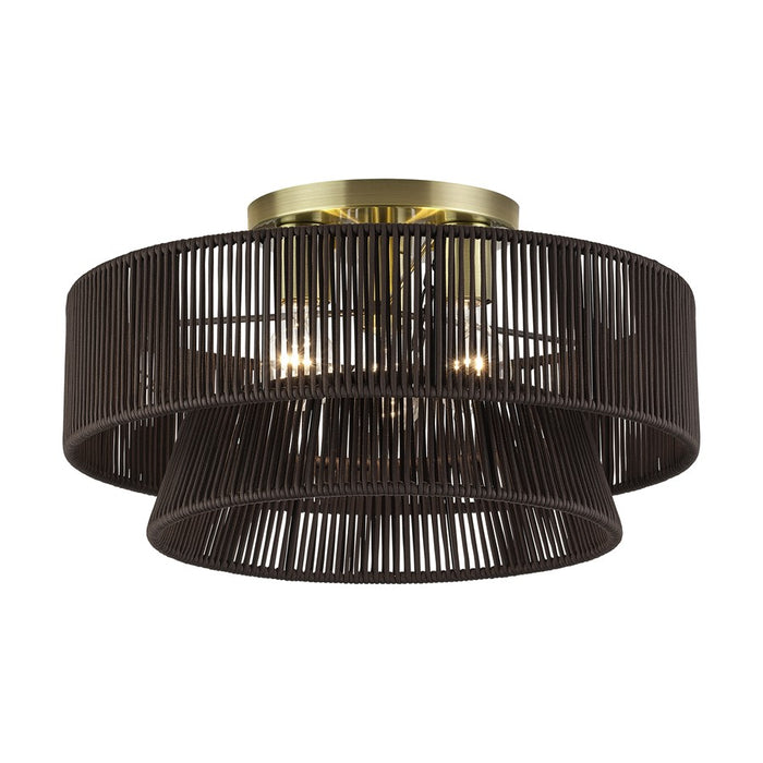 Livex Florell 3Lt 10" Semi-Flush, Brass/Chocolate Polyester