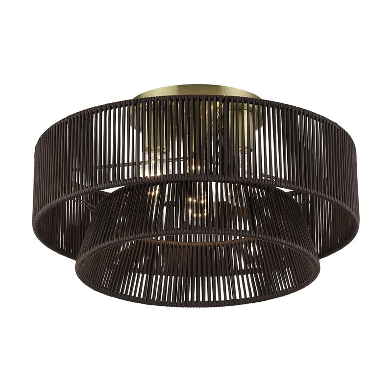 Livex Florell 3Lt 10" Semi-Flush, Brass/Chocolate Polyester