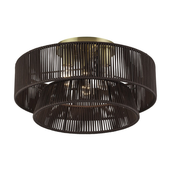 Livex Florell 3Lt 10" Semi-Flush, Brass/Chocolate Polyester