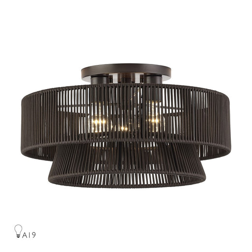 Livex Florell 3Lt 10" Semi-Flush, Bronze/Chocolate Polyester - 49147-92