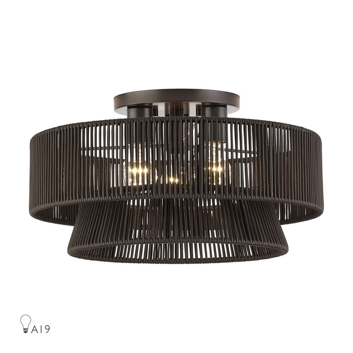 Livex Florell 3Lt 10" Semi-Flush, Bronze/Chocolate Polyester - 49147-92