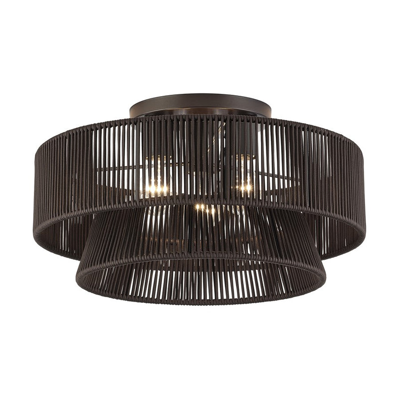Livex Florell 3Lt 10" Semi-Flush, Bronze/Chocolate Polyester