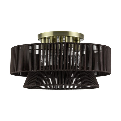 Livex Florell 4Lt 21" Semi-Flush, Brass/Chocolate Polyester