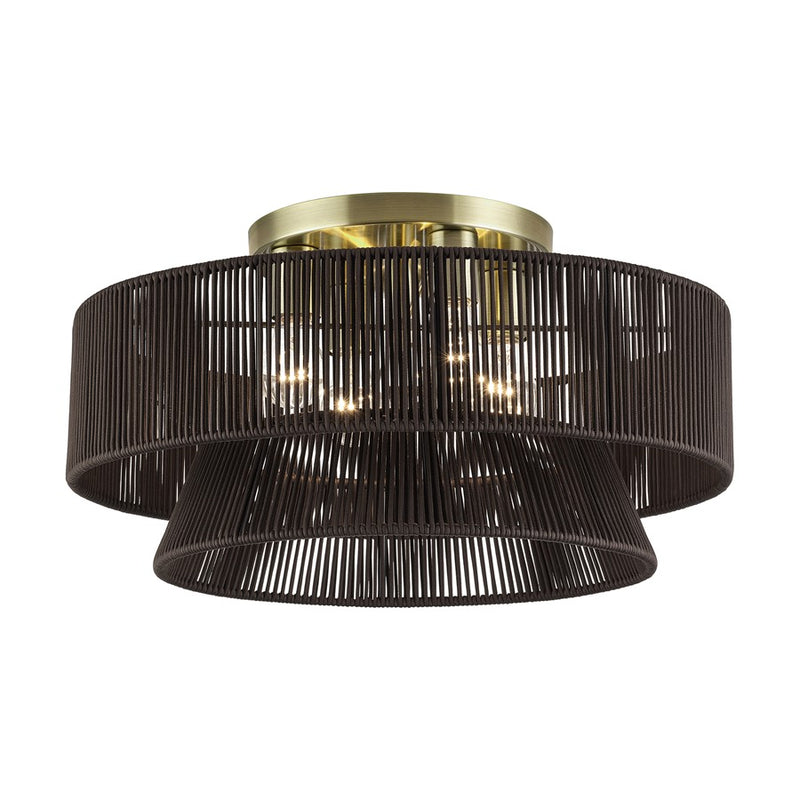 Livex Florell 4Lt 21" Semi-Flush, Brass/Chocolate Polyester