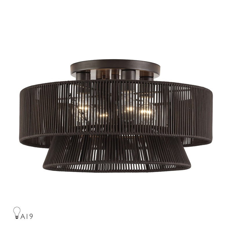 Livex Florell 4Lt 21" Semi-Flush, Bronze/Chocolate Polyester - 49148-92
