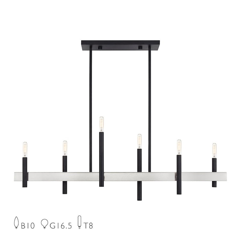 Livex Denmark 6Lt Large Linear Chandelier, Black/Nickel - 49336-04