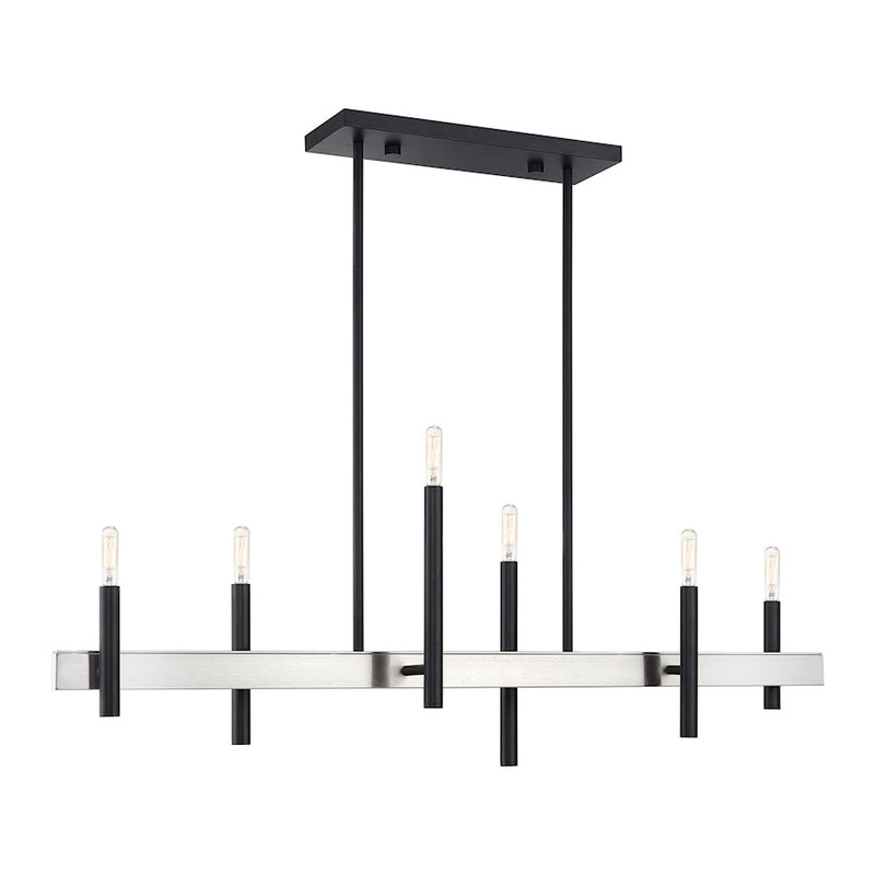 Livex Denmark 6Lt Large Linear Chandelier, Black/Nickel