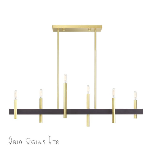 Livex Denmark 6Lt Extra Large Linear Chandelier, Brass/Bronze Accent - 49336-12
