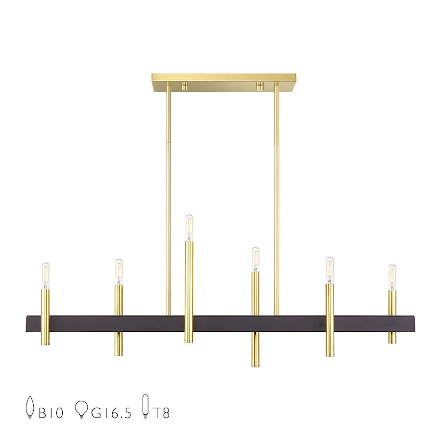 Livex Denmark 6Lt Extra Large Linear Chandelier, Brass/Bronze Accent - 49336-12