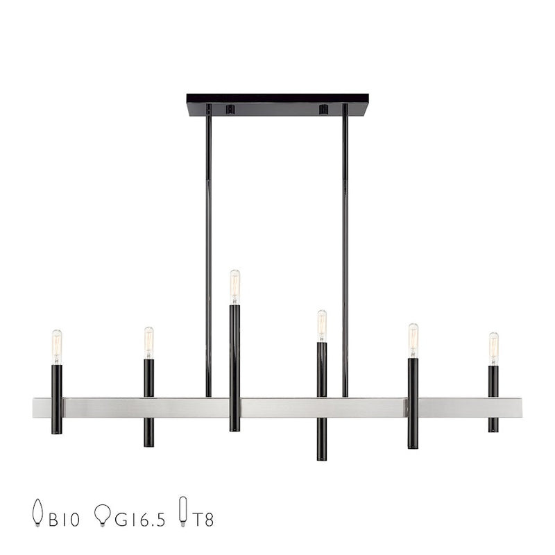 Livex Denmark 6Lt Extra Large Linear Chandelier, Black Chrome/Nickel - 49336-46
