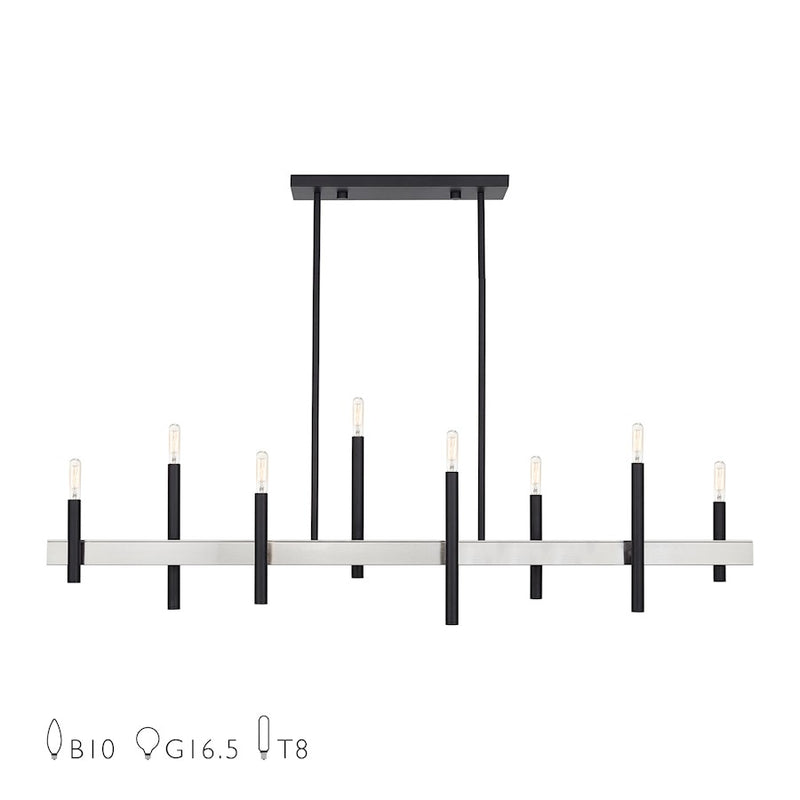 Livex Denmark 8Lt Extra Large Linear Chandelier, Black/Nickel - 49338-04