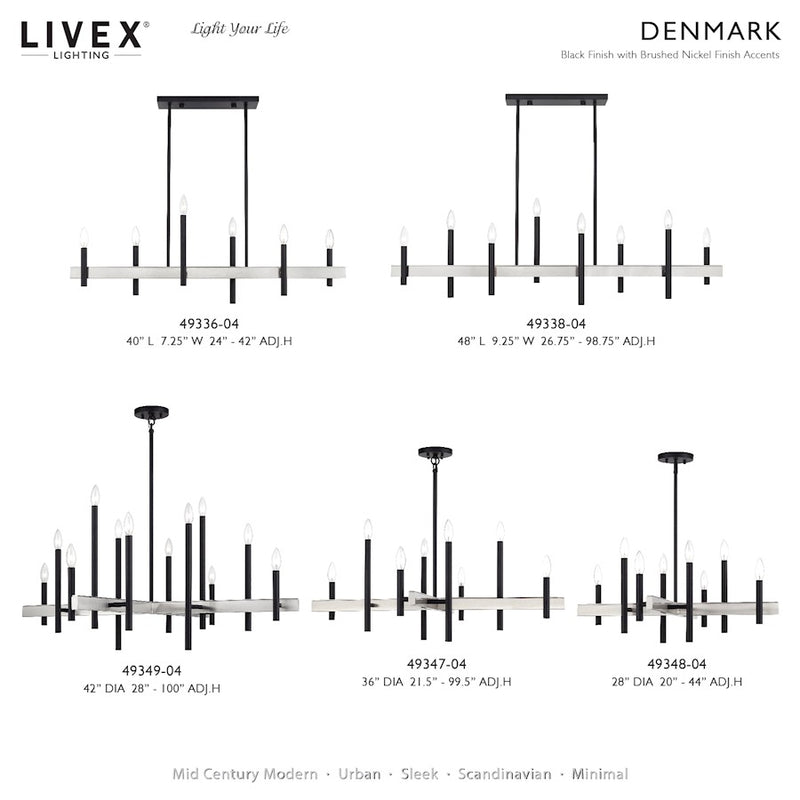 Livex Denmark 8Lt Extra Large Linear Chandelier, Black/Nickel