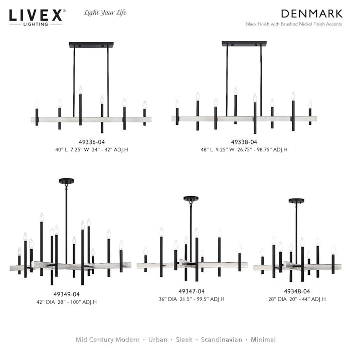 Livex Denmark 8Lt Extra Large Linear Chandelier, Black/Nickel
