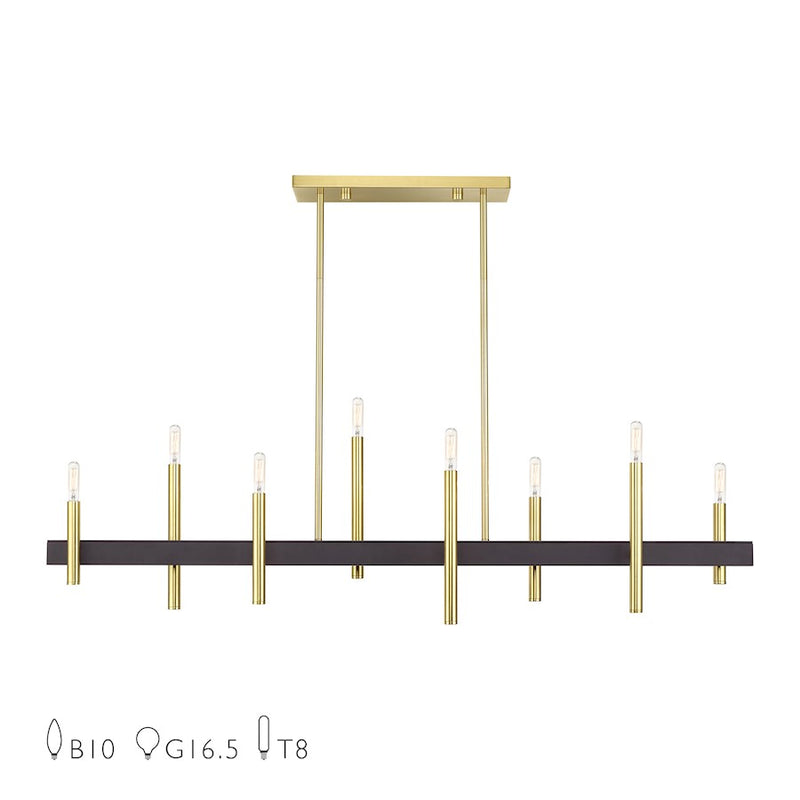 Livex Denmark 8Lt Extra Large Linear Chandelier, Brass/Bronze Accent - 49338-12