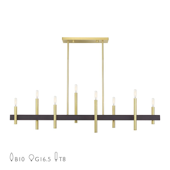 Livex Denmark 8Lt Extra Large Linear Chandelier, Brass/Bronze Accent - 49338-12