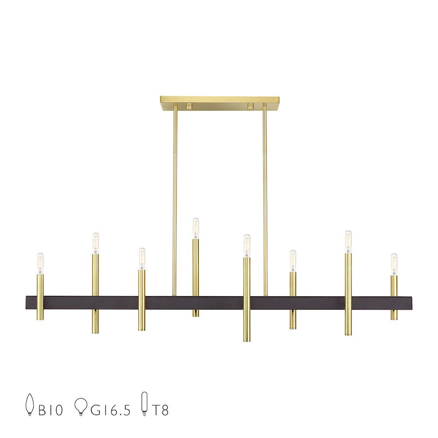 Livex Denmark 8Lt Extra Large Linear Chandelier, Brass/Bronze Accent - 49338-12