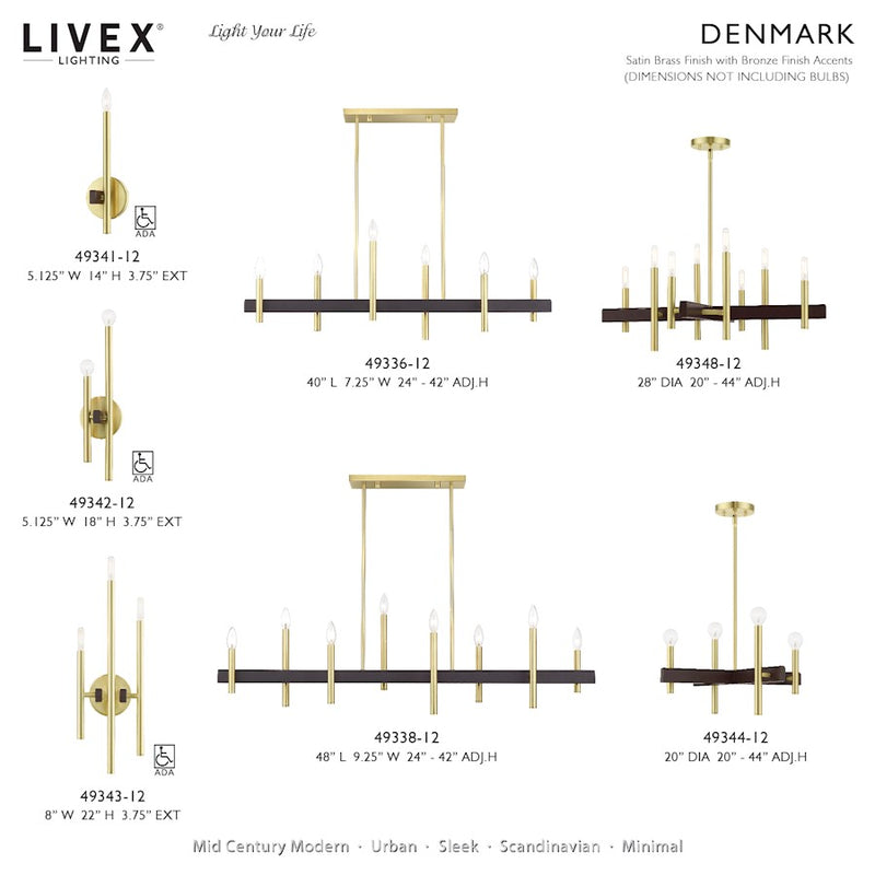 Livex Denmark 8Lt Extra Large Linear Chandelier, Brass/Bronze Accent