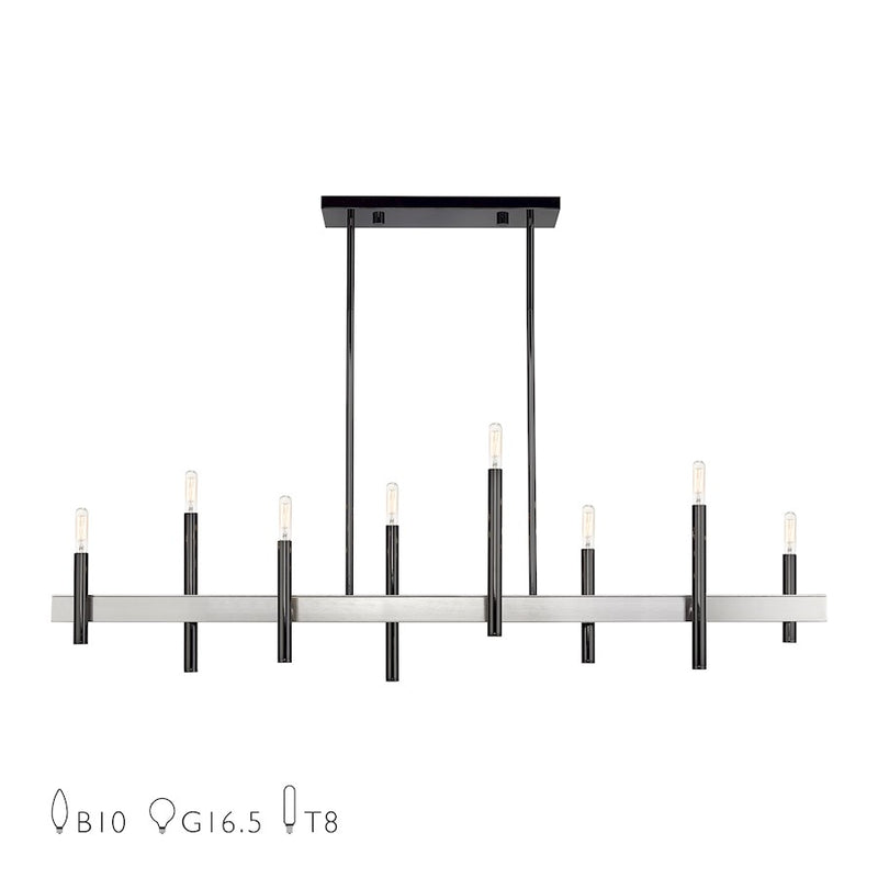 Livex Denmark 8Lt Extra Large Linear Chandelier, Black Chrome/Nickel - 49338-46