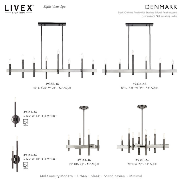 Livex Denmark 8Lt Extra Large Linear Chandelier, Black Chrome/Nickel