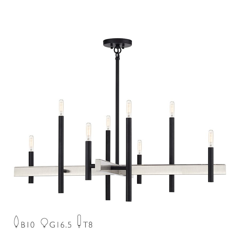 Livex Denmark 8Lt Large Chandelier, Black/Brushed Nickel Accents - 49347-04