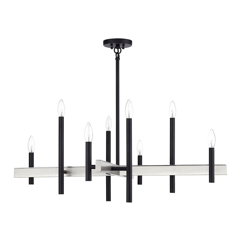 Livex Denmark 8Lt Large Chandelier, Black/Brushed Nickel Accents