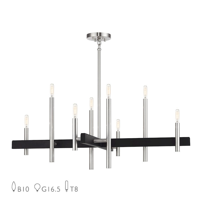 Livex Denmark 8Lt Large Chandelier, Brushed Nickel/Black Accents - 49347-91