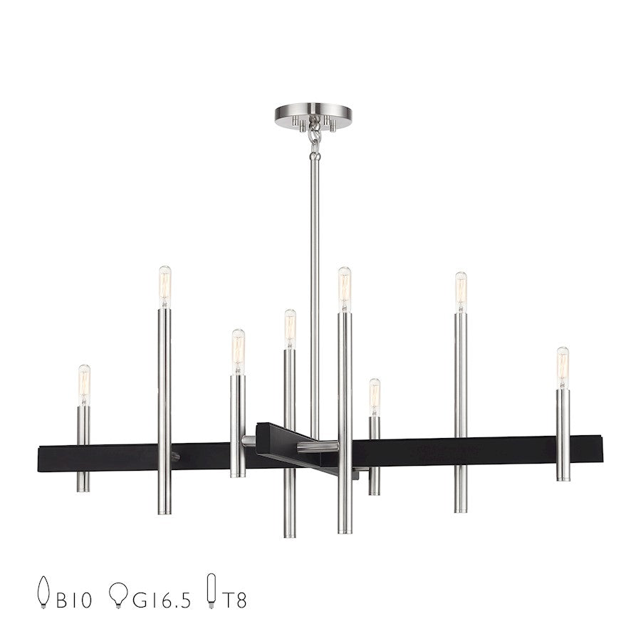 Livex Denmark 8Lt Large Chandelier, Brushed Nickel/Black Accents - 49347-91