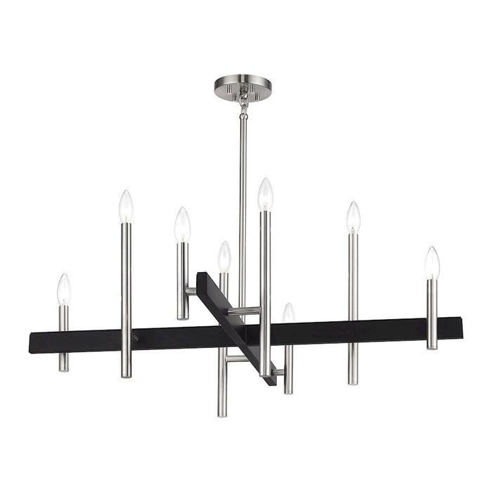 Livex Denmark 8Lt Large Chandelier, Brushed Nickel/Black Accents