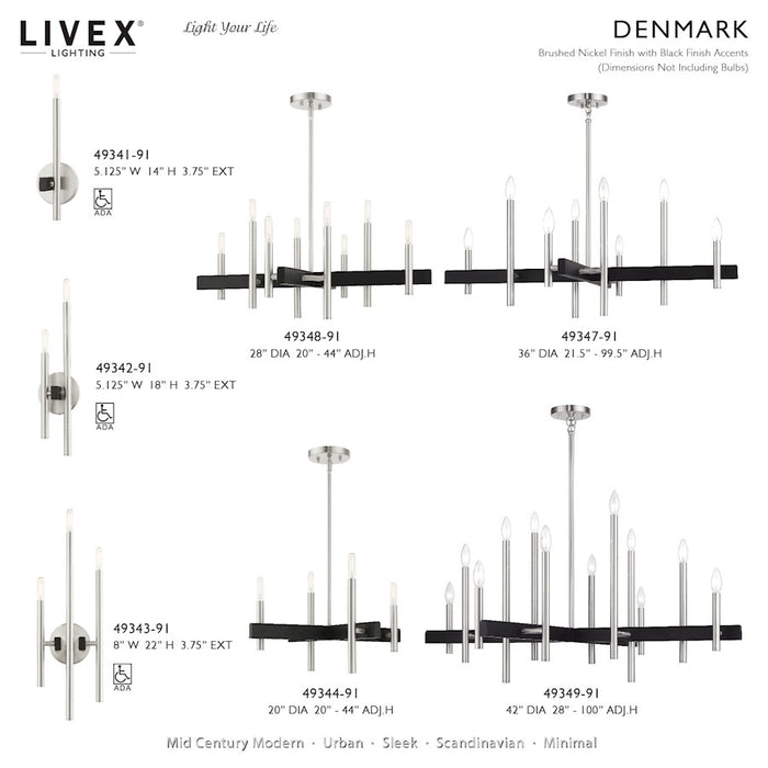 Livex Denmark 8Lt Large Chandelier, Brushed Nickel/Black Accents