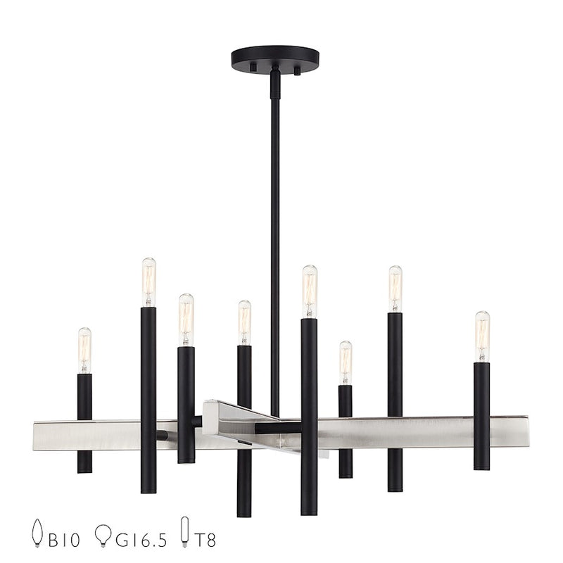 Livex Denmark 8Lt Medium Chandelier, Black/Brushed Nickel Accents - 49348-04