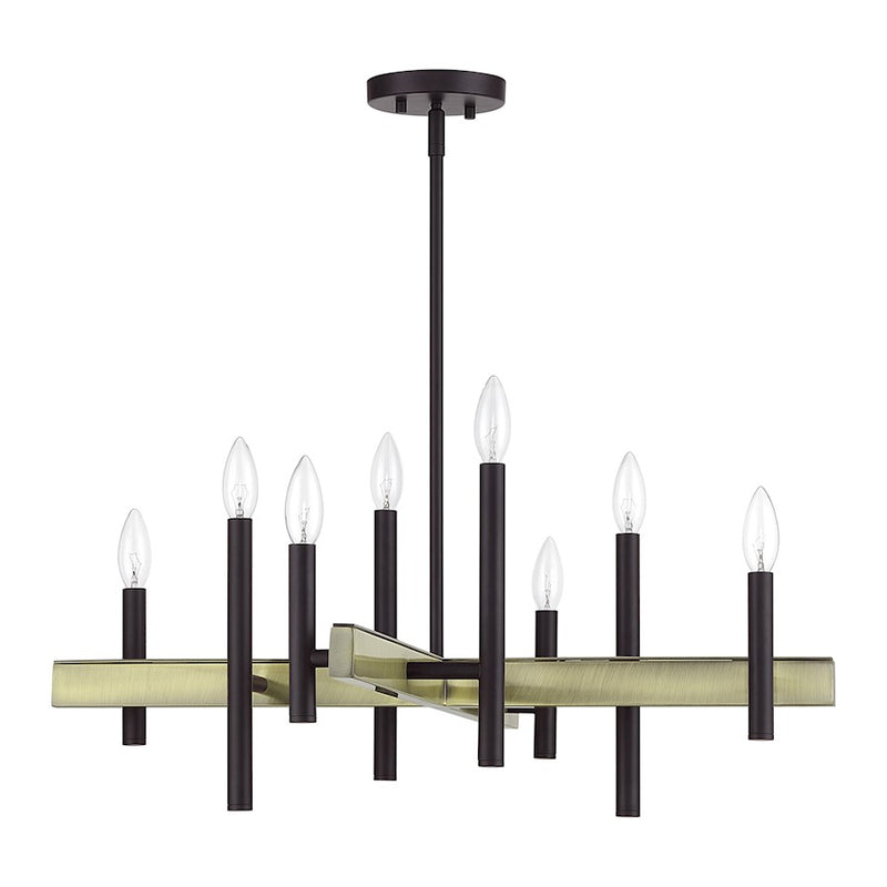 Livex Denmark 8Lt Medium Chandelier, Bronze/Antique Brass Accents