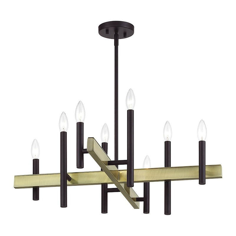 Livex Denmark 8Lt Medium Chandelier, Bronze/Antique Brass Accents