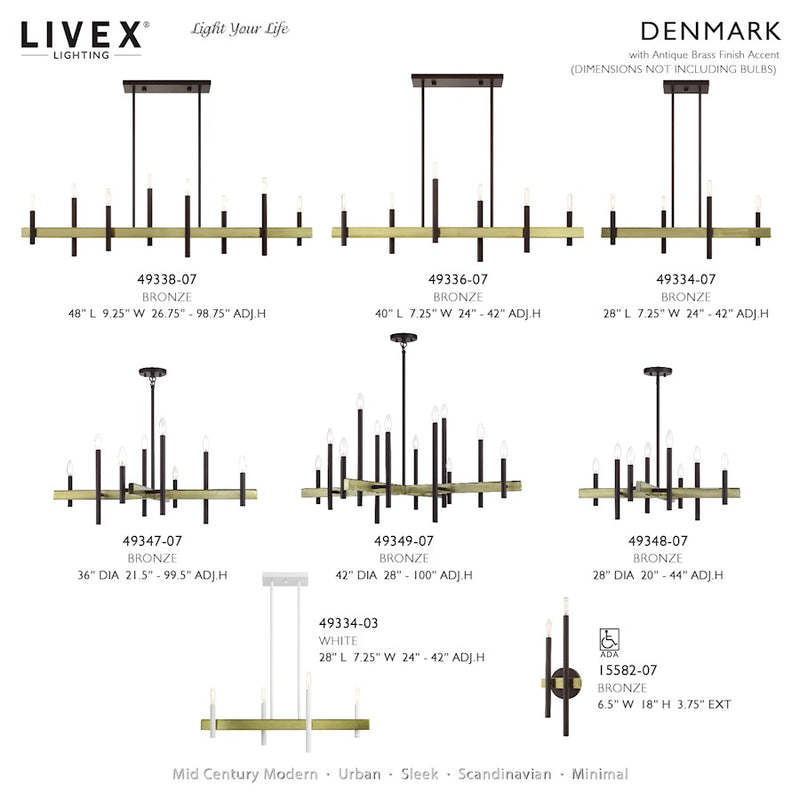 Livex Denmark 8Lt Medium Chandelier, Bronze/Antique Brass Accents