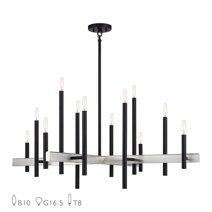 Livex Denmark 12Lt Extra Large Foyer Chandelier, Black/Nickel - 49349-04