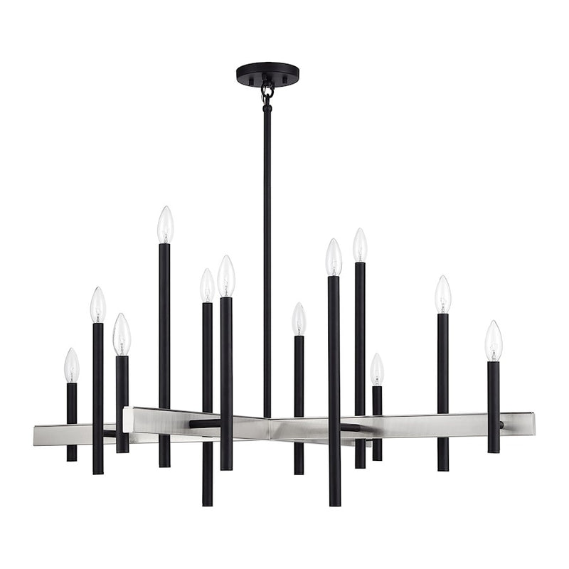 Livex Denmark 12Lt Extra Large Foyer Chandelier, Black/Nickel