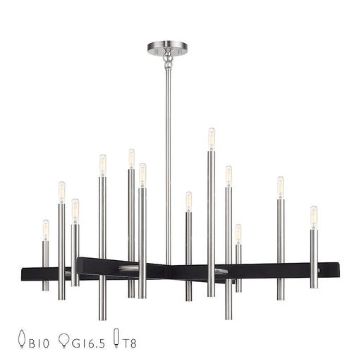 Livex Denmark 12Lt Extra Large Linear Chandelier, Nickel/Black Accent - 49349-91