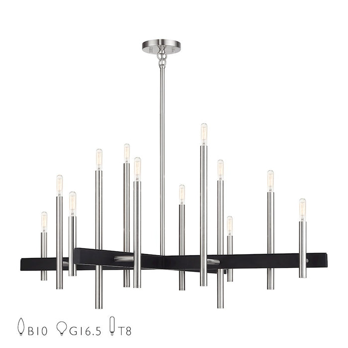 Livex Denmark 12Lt Extra Large Linear Chandelier, Nickel/Black Accent - 49349-91