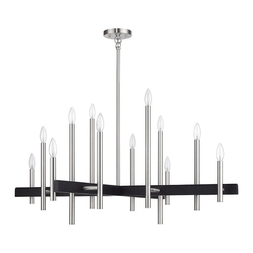Livex Denmark 12Lt Extra Large Linear Chandelier, Nickel/Black Accent