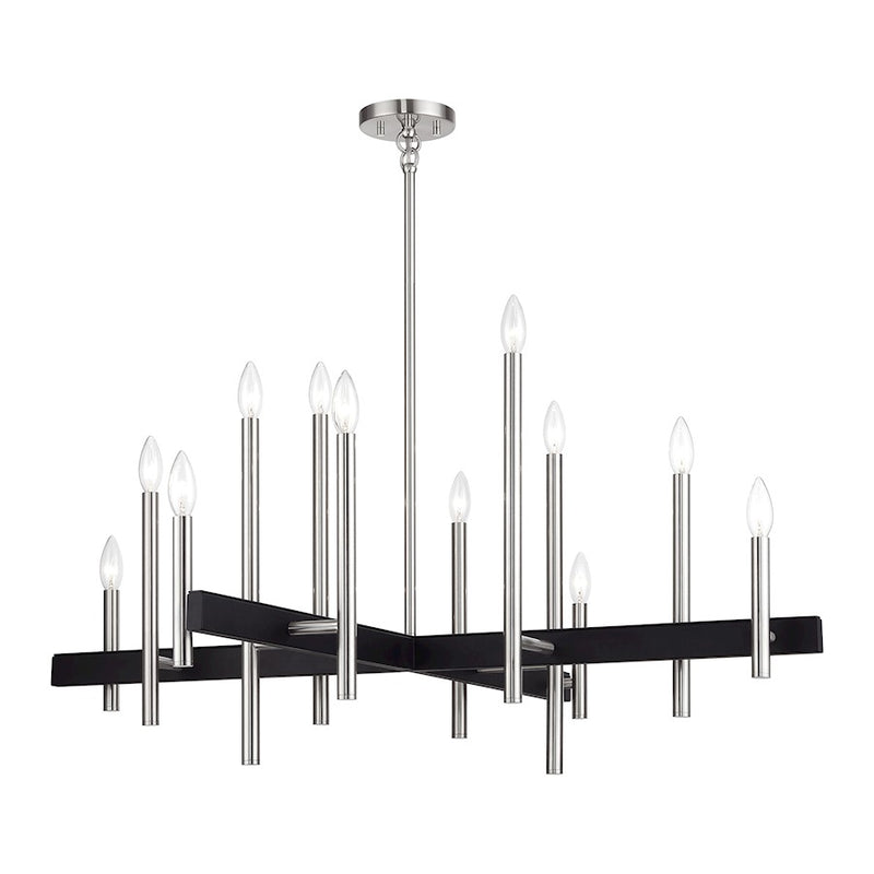 Livex Denmark 12Lt Extra Large Linear Chandelier, Nickel/Black Accent