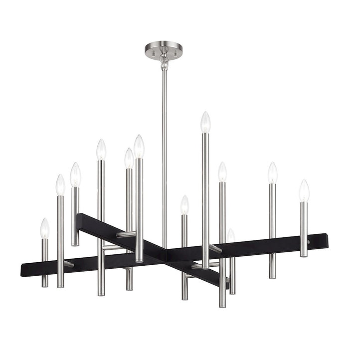 Livex Denmark 12Lt Extra Large Linear Chandelier, Nickel/Black Accent