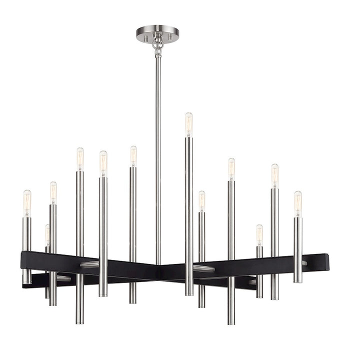 Livex Denmark 12Lt Extra Large Linear Chandelier, Nickel/Black Accent