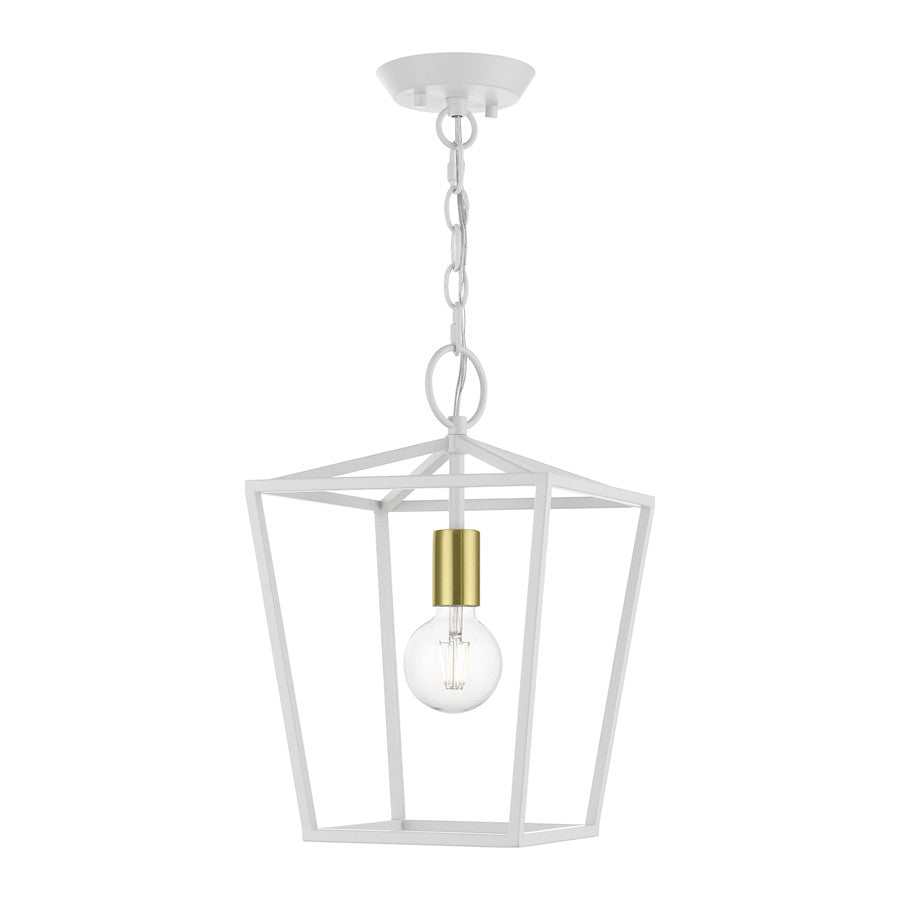 Livex Devonshire 1 Light Pendant Lantern, White/Satin Brass
