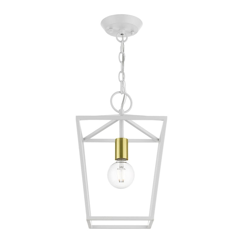 Livex Devonshire 1 Light Pendant Lantern, White/Satin Brass
