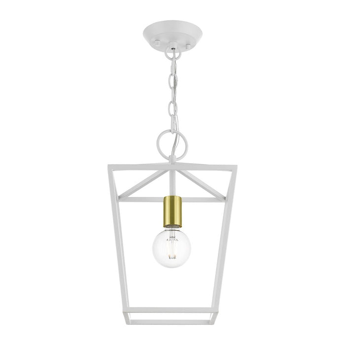Livex Devonshire 1 Light Pendant Lantern, White/Satin Brass