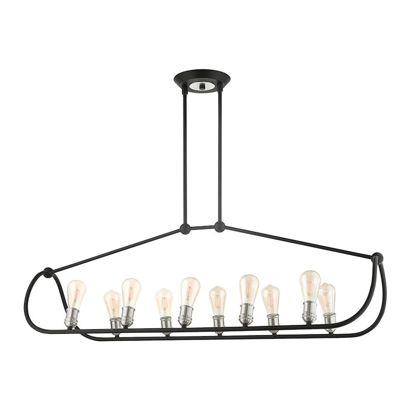 Livex Archer 10 Light Linear Chandelier, Black/Brushed Nickel Accents