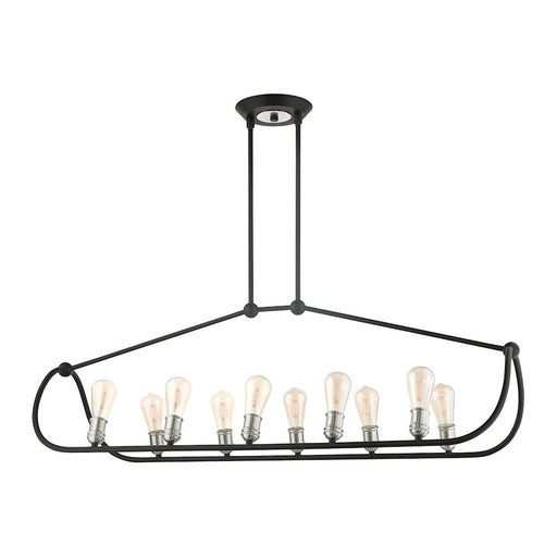 Livex Archer 10 Light Linear Chandelier, Black/Brushed Nickel Accents
