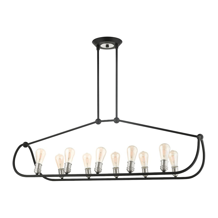 Livex Archer 10 Light Linear Chandelier, Black/Brushed Nickel Accents