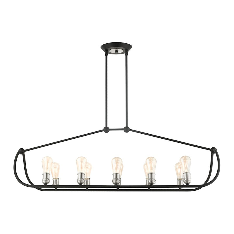 Livex Archer 10 Light Linear Chandelier, Black/Brushed Nickel Accents